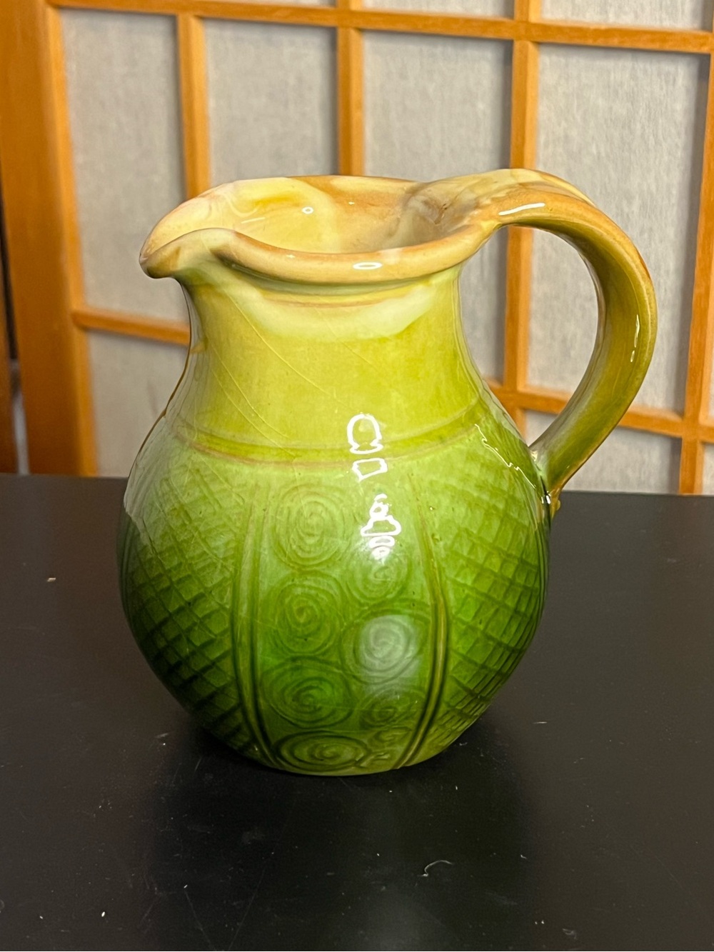 Handmade signed Sylvie Duriez pottery pitcher creamer small 4"